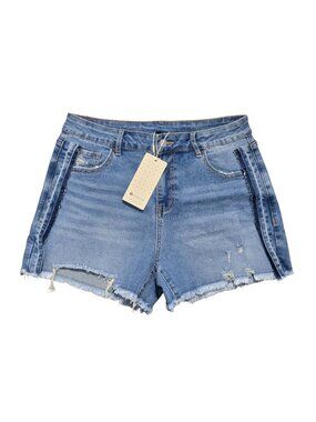 NWT | Evaless High-Rise Distressed Frayed Hem Blue Jean Shorts | Size 12